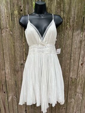 Freepeople White Spaghetti Strap Lace-Trim Sundress